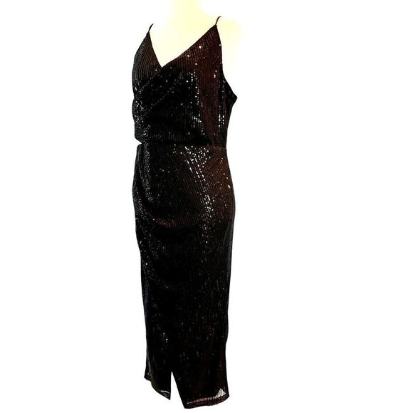 NWT AREA STARS Black Sequin Special Occasion Midi Dress Tulip Hemline L Cocktail - Picture 1 of 12